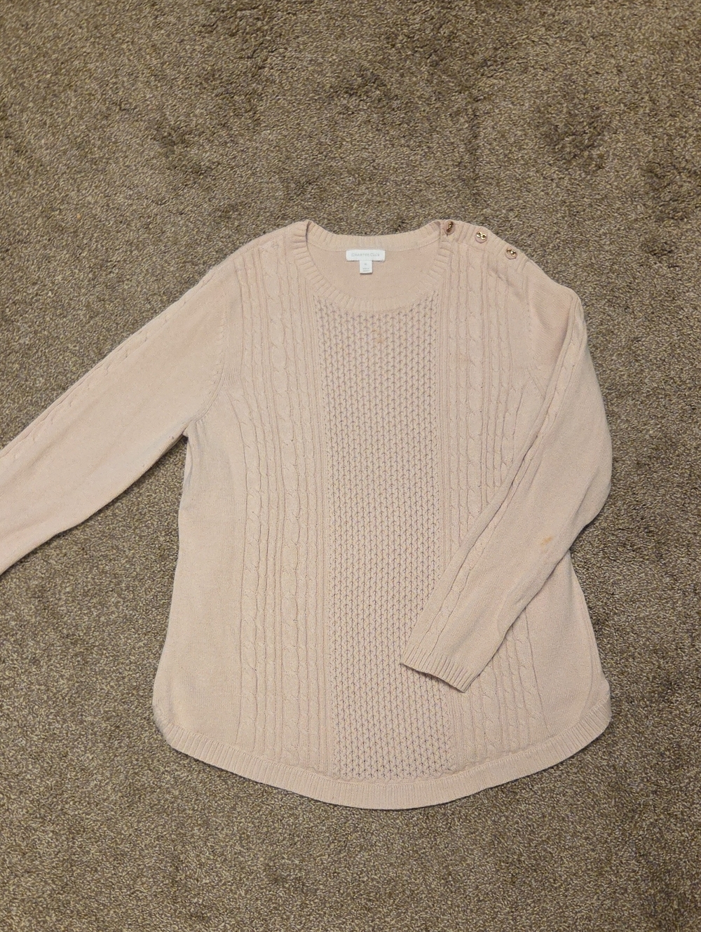 Charter Club Button-Shoulder Cable Knit Sweater - Blush Pink
